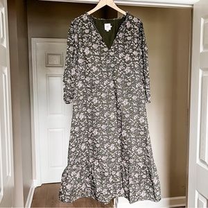 The Nines by HATCH Floral Long Sleeve Maternity Dress - Olive and White